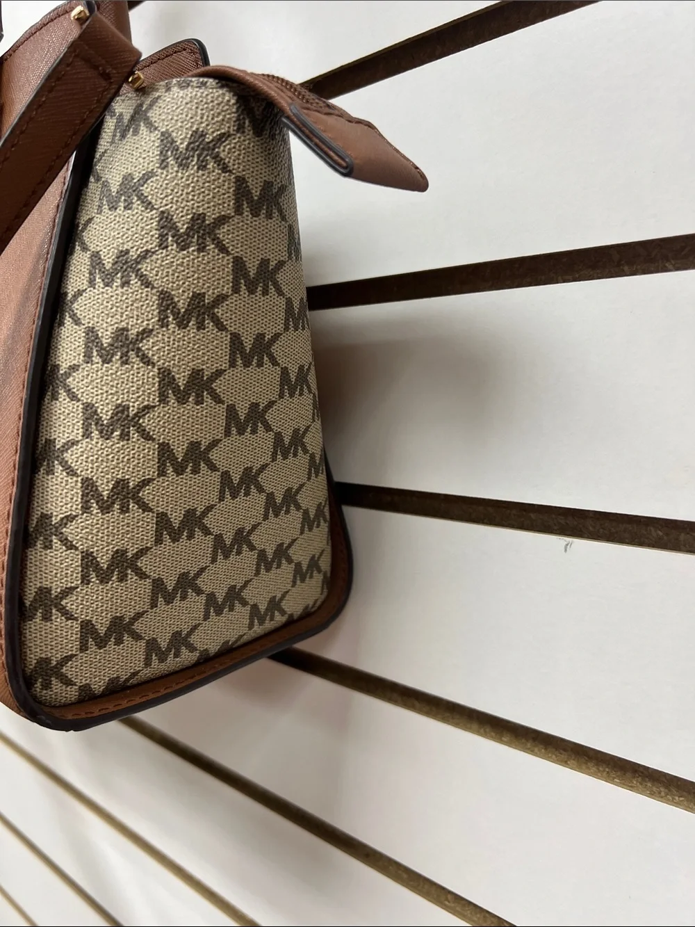 Michael Kors Brown & Logo Canvas Saffiano Satchel